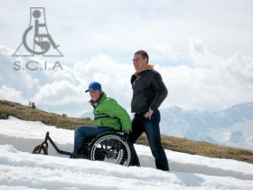 کاربر با ویلچر روی ماسه های کنار دریا   کاربر با ویلچر روی برف در کوهستان